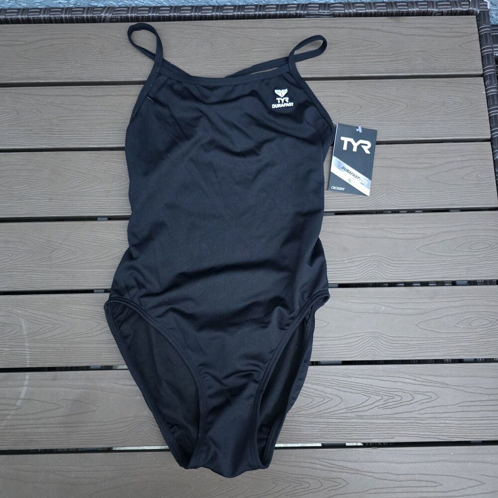TYR Durafast Elite Women's Solid Black Crosscutfit  One-Piece Swimsuit Sz 34 New